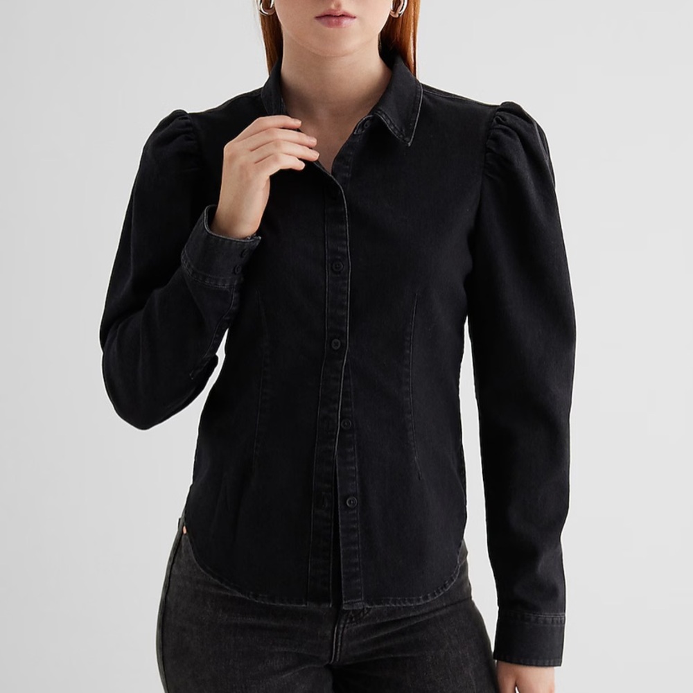 Brand new Express Denim Puff Sleeve Portofino Shirt